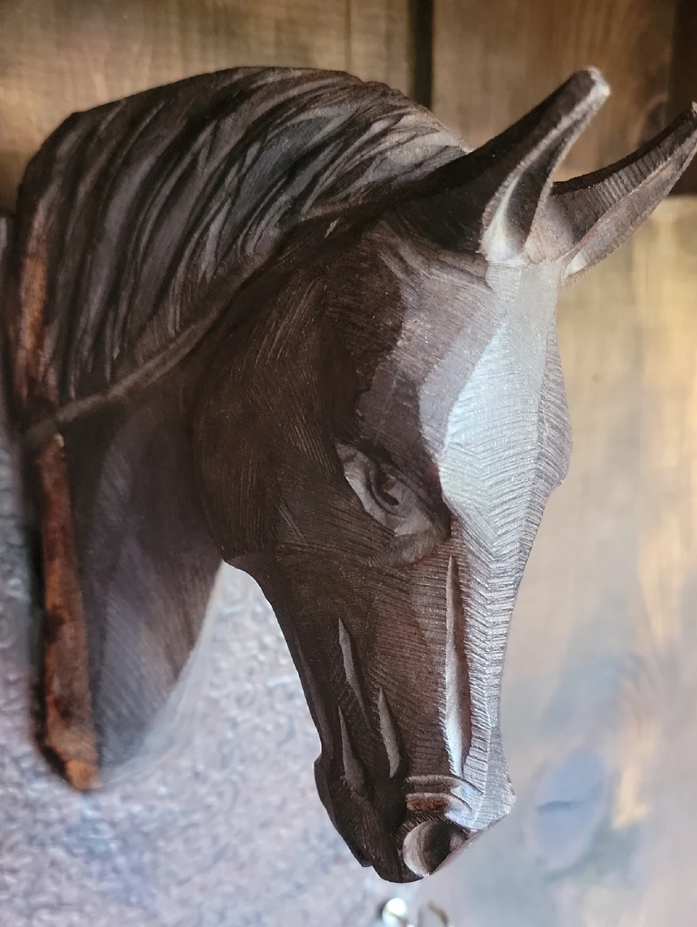 Vintage Hand-Carved Iron Wood Horse Wall Hook